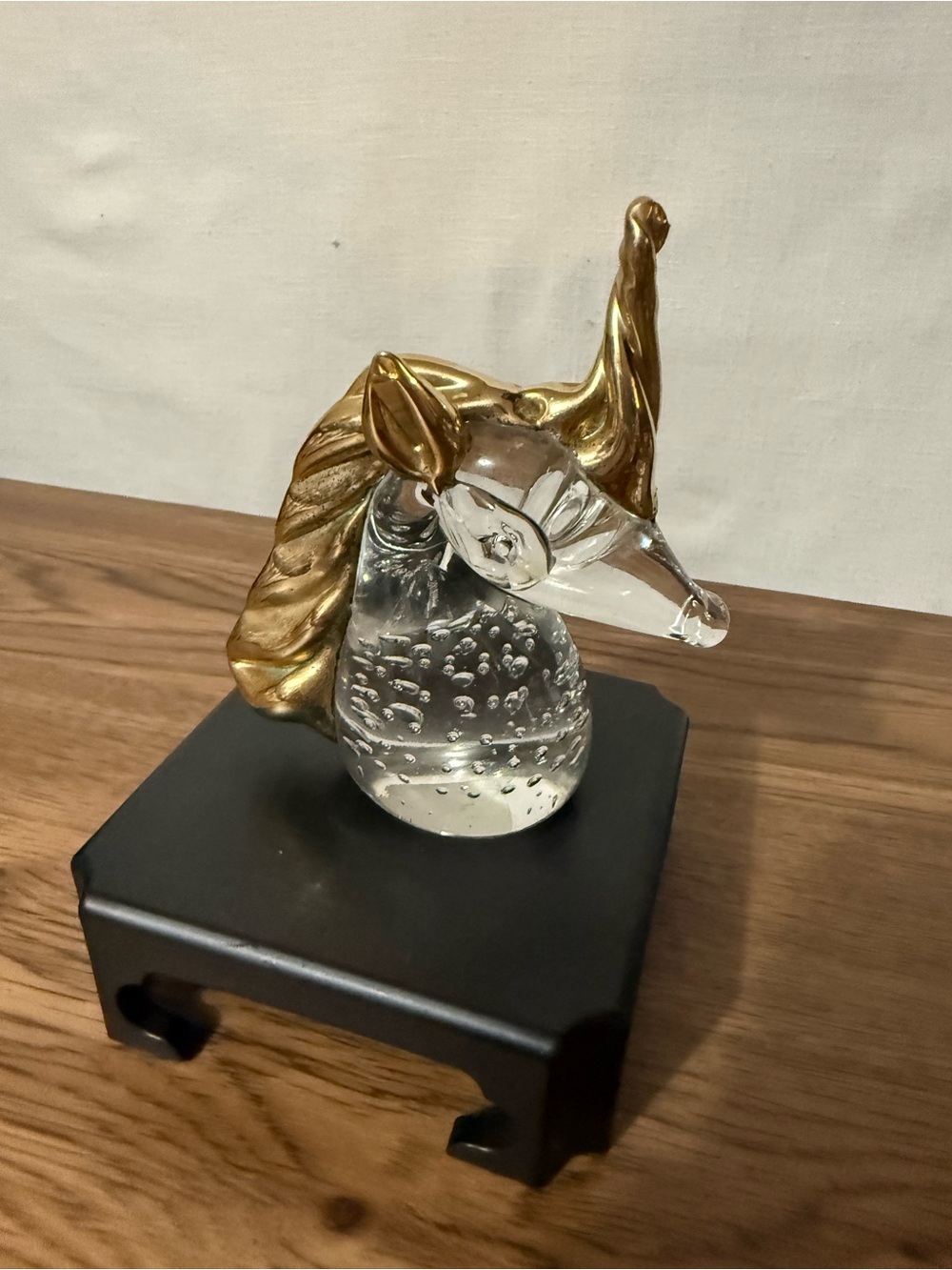 Glass and gold unicorn, paperweight